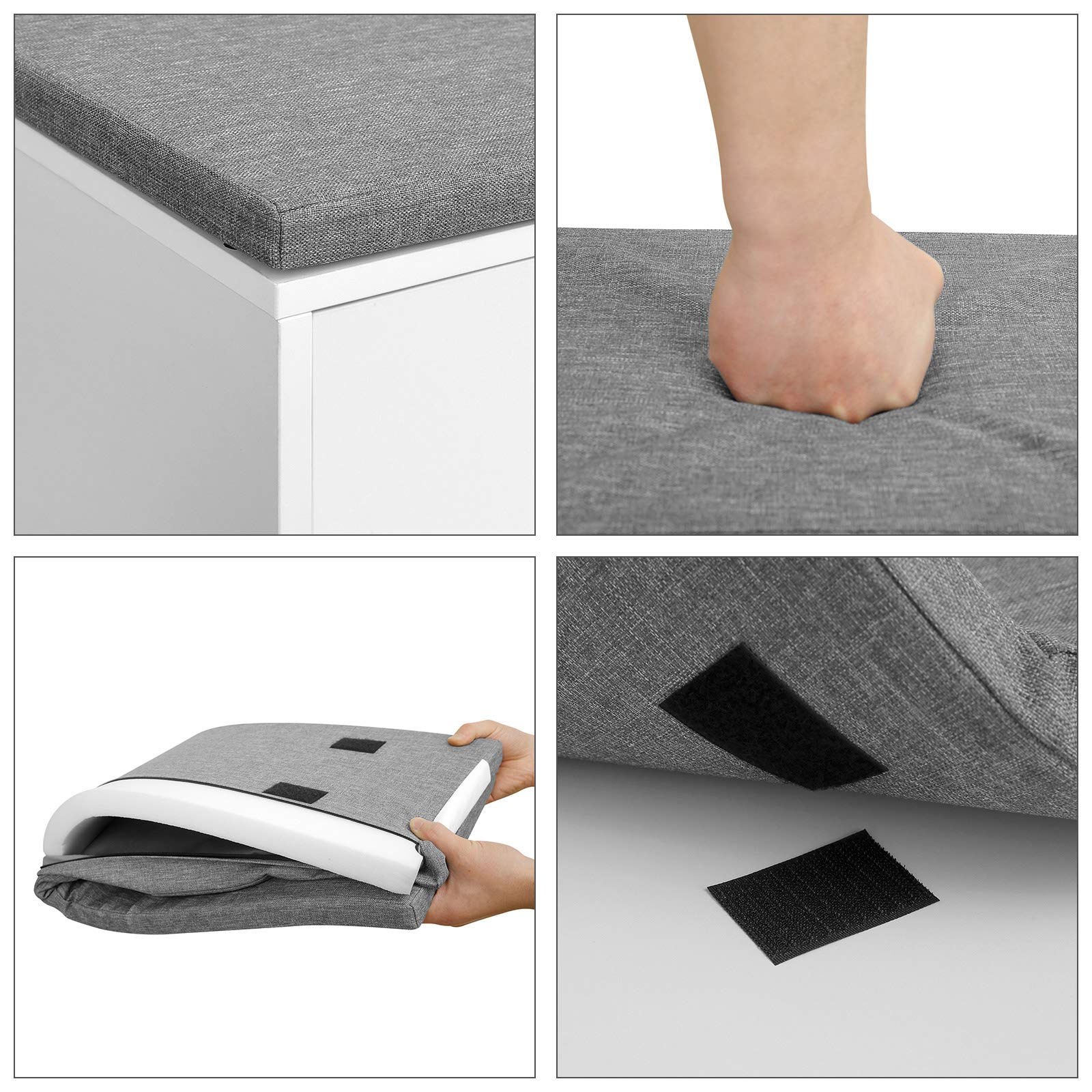 VASAGLE Panca Scarpiera, Panca Contenitore a 2 Scomparti Aperti e 1 Chiuso, Scaffale Portascarpe, Seduta Imbottita, per Ingresso Corridoio Camera da Letto, Bianco LHS21WT, 100 L x 48 H cm