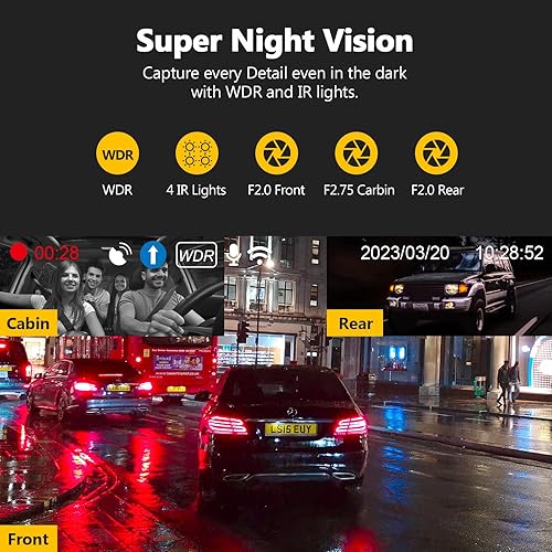 Miniatura 4 de Z-Edge T3P Cámara de tablero 4K de tres canales, 4K+1080P frontal e interior, 1600P+1080P+1080P Cámara triple para automóvil triple de tres vías,