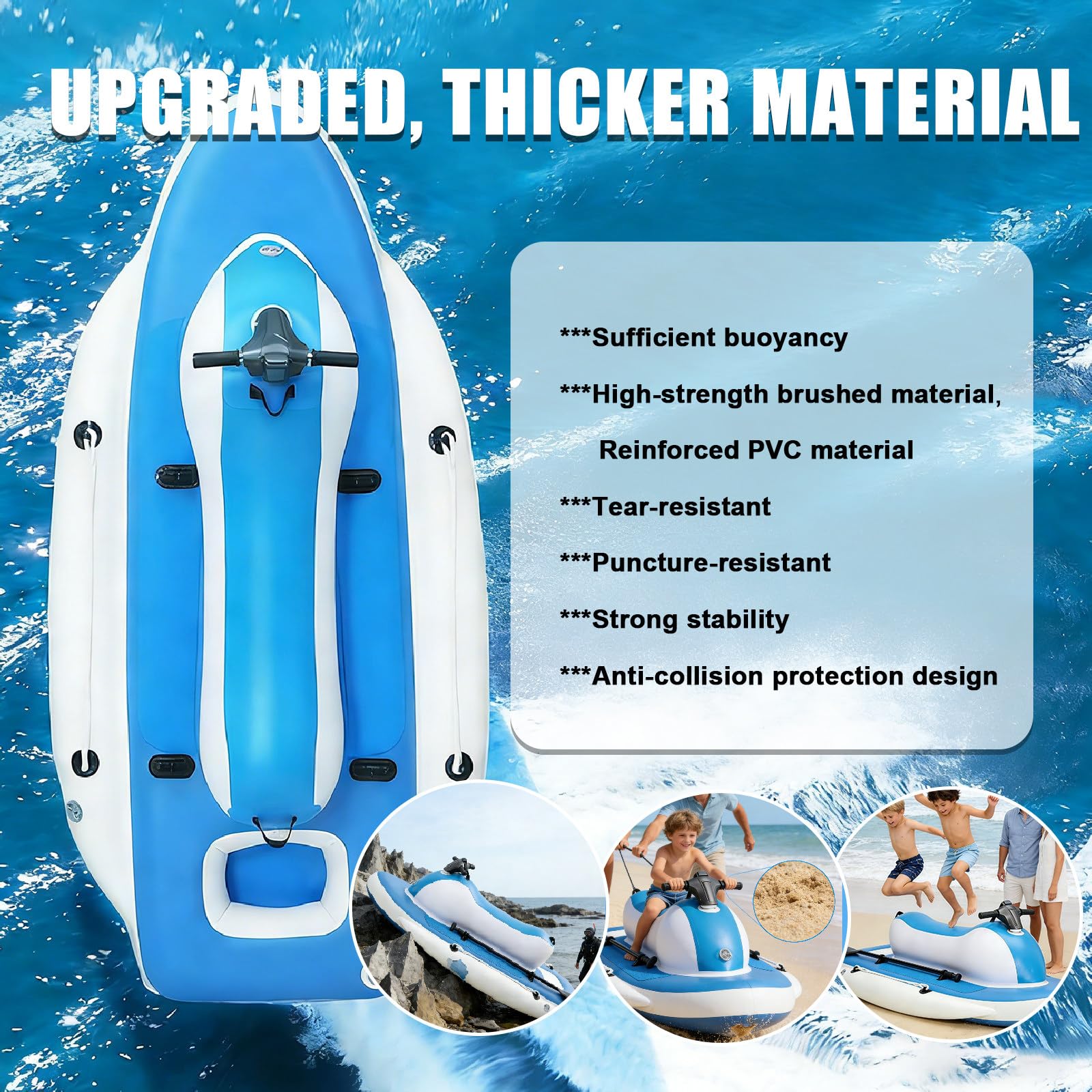 2026 Moto Acuática con Scooter Submarino/Bote Inflable Jet Boat Pro – Motor Sin Escobillas 500W/700W, Control Remoto 10 Velocidades, Batería 10000/16000mAh, 7-11 km/h (4.3-6.8 mph) 700w