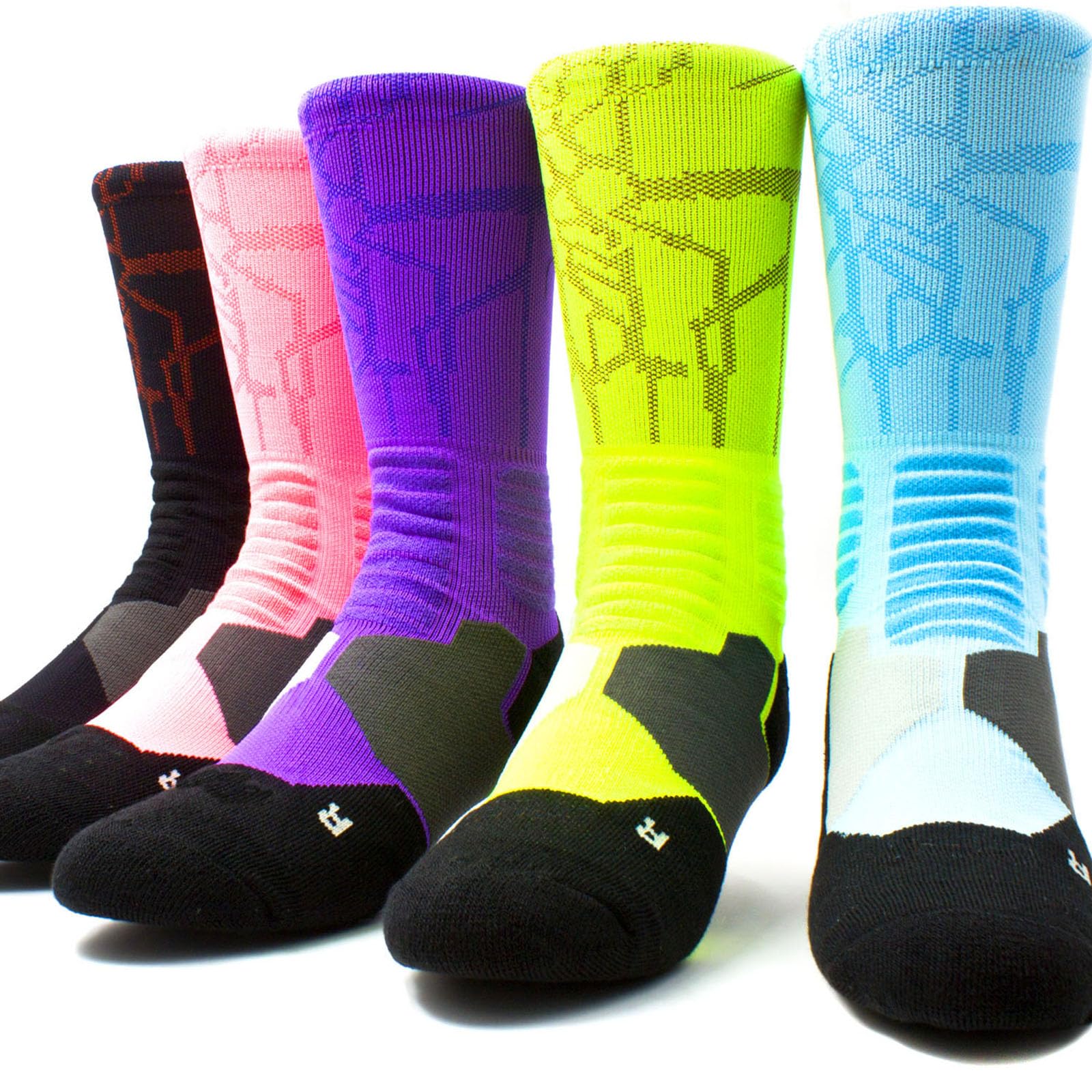 mitvr Basketball Socks, Cushioned Athletic Sports Socks, 5 Pack Compression Crew Socks for Boy Girl Men Women,A3,Large