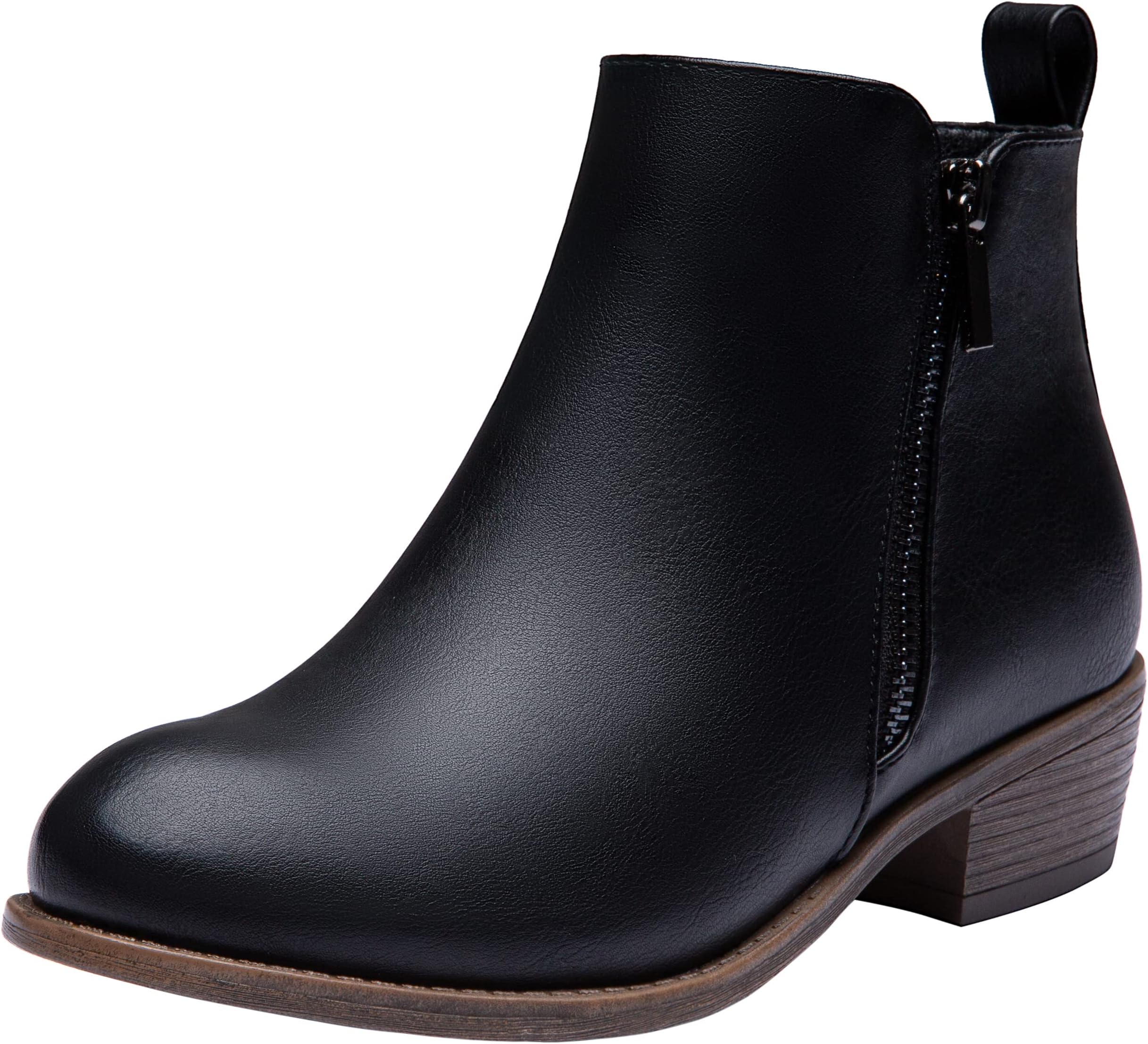 Vepose Women's Ankle Boots Low Heel Casual Boot Round Toe Zipper Booties for Women