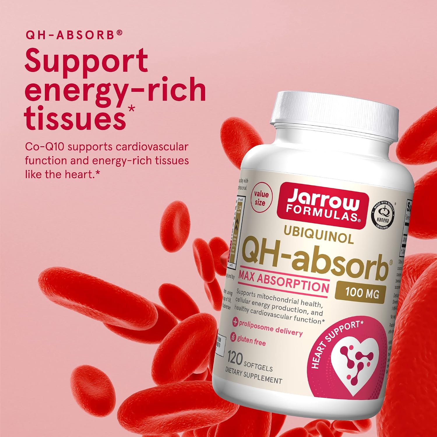 Jarrow Formulas QH-absorb 100 mg Max Absorption - Ubiquinol - Up to 120 Servings (Softgels) - Dietary Supplement - Supports Mitochondrial Health, Cellular Energy Production & Cardiovascular Function