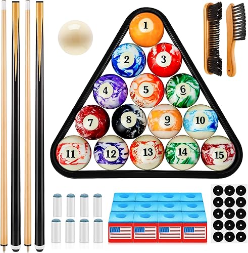 Outus 71 piezas de accesorios de mesa de billar, accesorios de billar, bolas de billar con soporte de bola triangular, tizas para tacos, puntas de