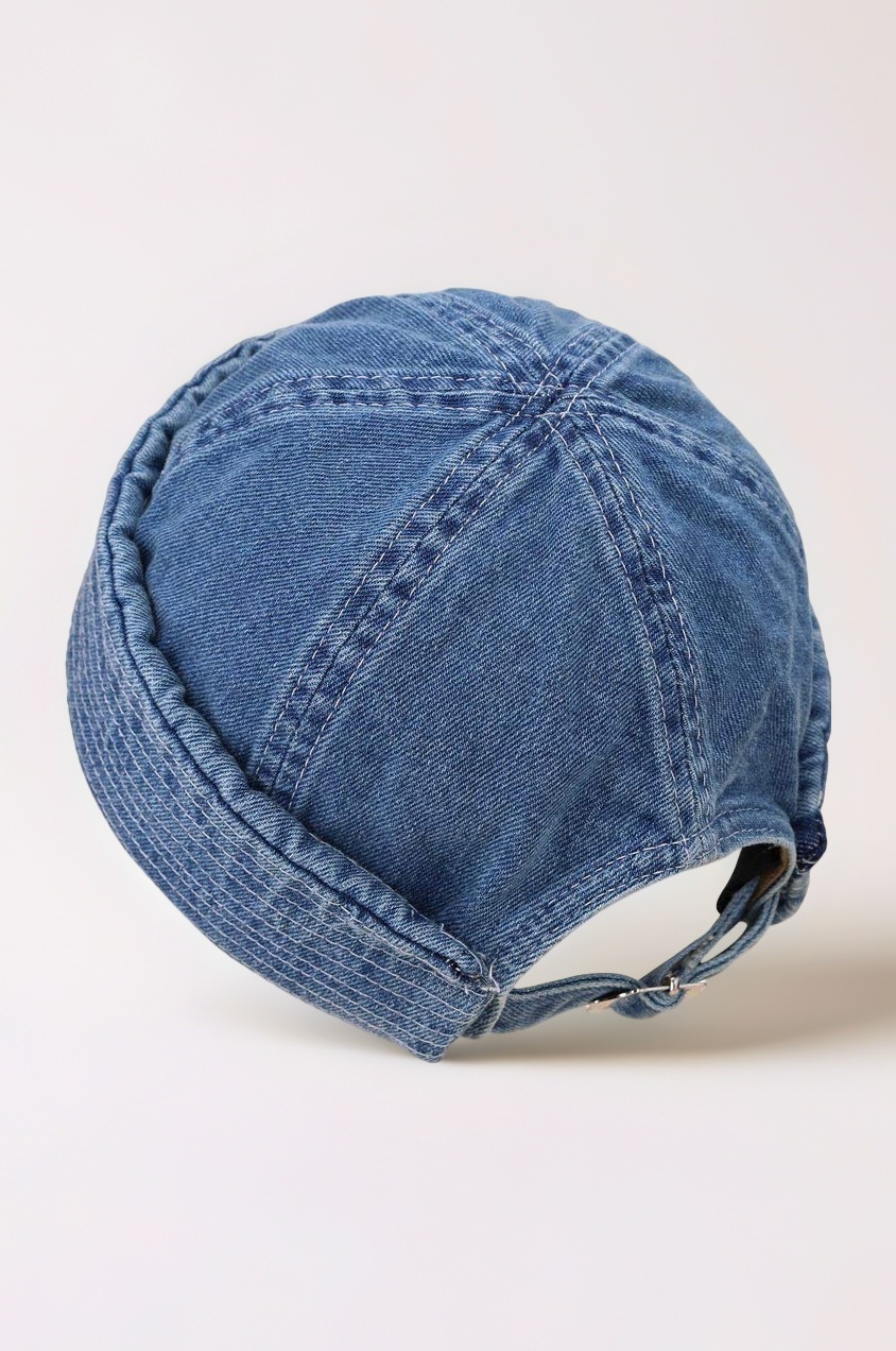 Washed Denim Docker Beanie Hat Adjustable for Men Women Brimless Cuffed Hat Skullcap Watch Cap