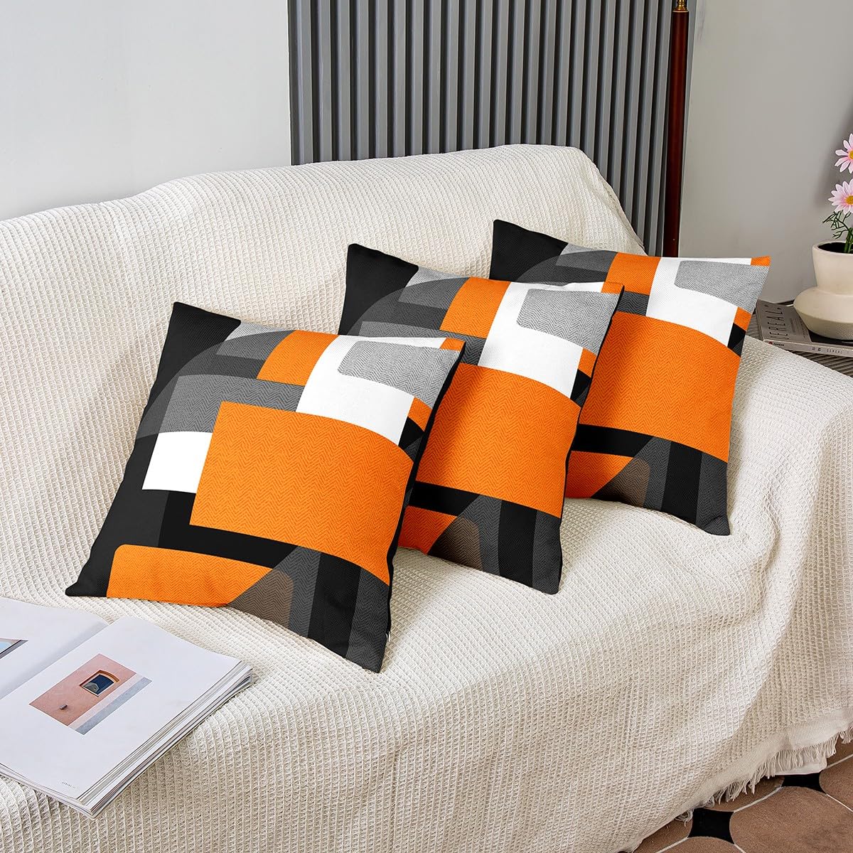 Set Di 2 Federe Per Cuscini 55x55 Cm Con Stampa 3D A Cartoon - Morbide E Reversibili, Con Cerniera, Per Divano E Camera Da Letto - Arancione