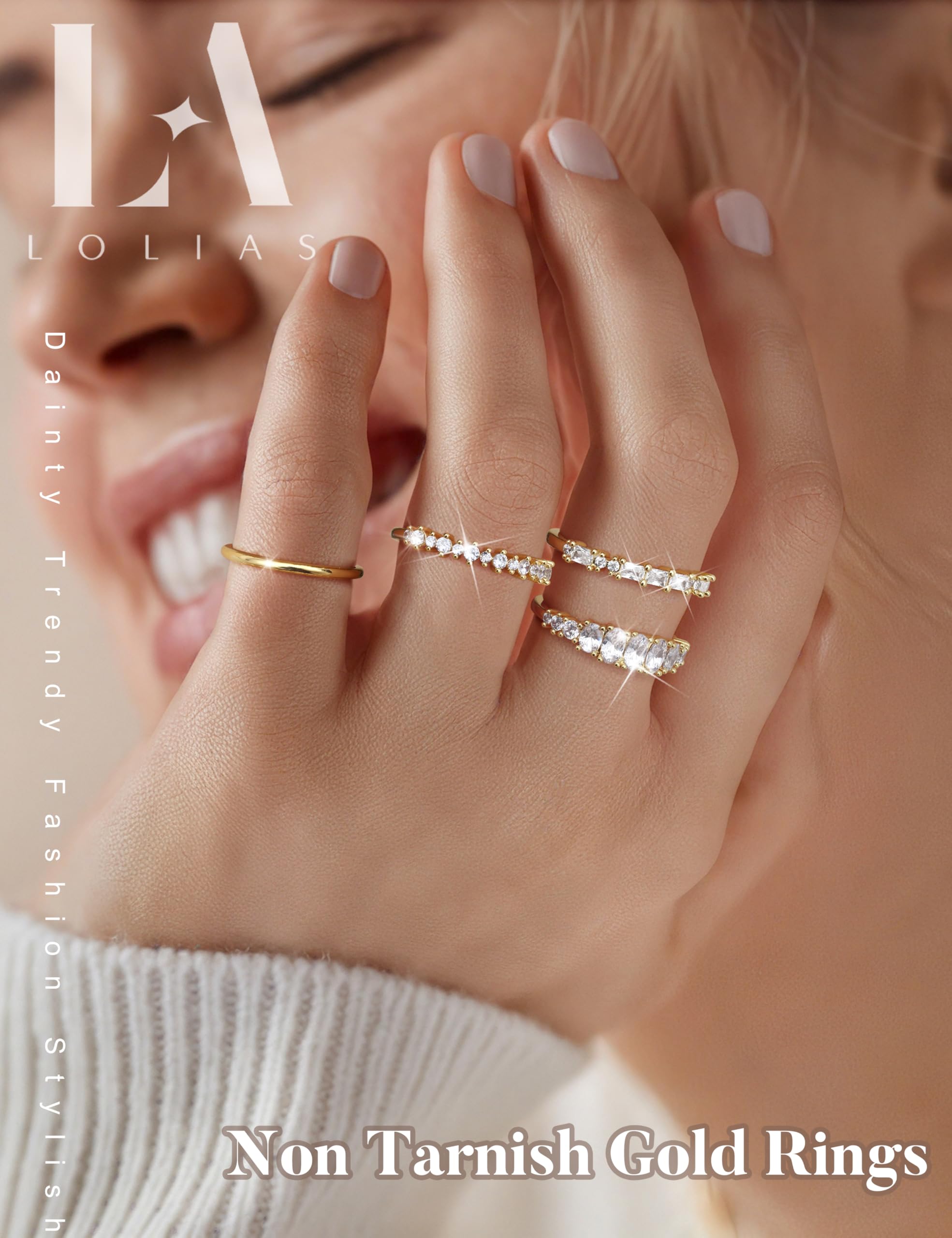 Anillos apilables de oro para mujer, no se deslustra, delicadas alianzas de boda de circonita cúbica, juego de anillos minimalistas de moda, anillos de compromiso para el pulgar, tallas 5-10 2