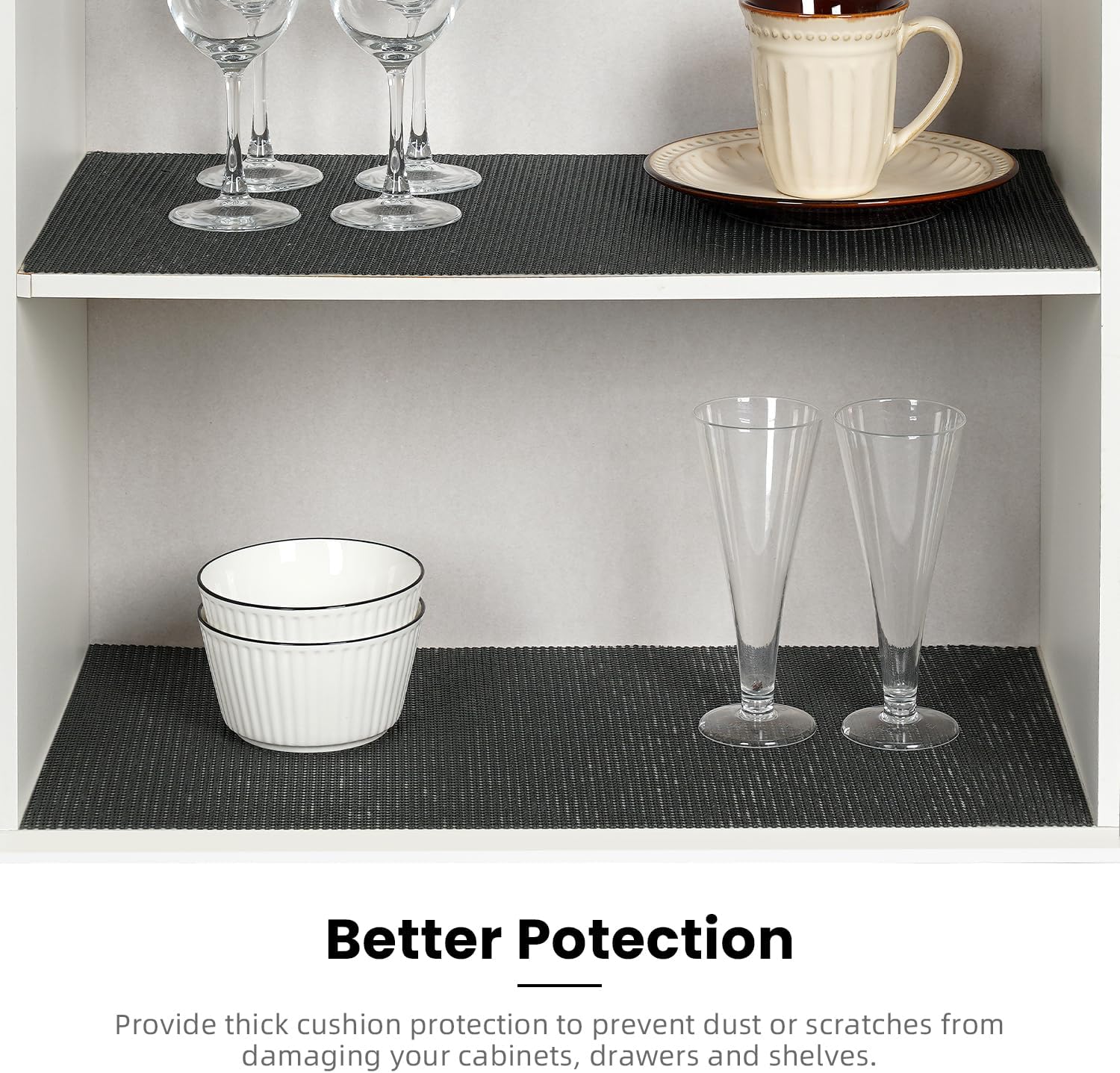 BAGAIL Drawer and Shelf Liner, 12 in X 30 Ft Non-Adhesive Shelf Liners for Kitchen Cabinets, Thick Strong Grip Liners for Desk, Shelves, Bathroom Drawers, Cabinet Protection - Charcoal