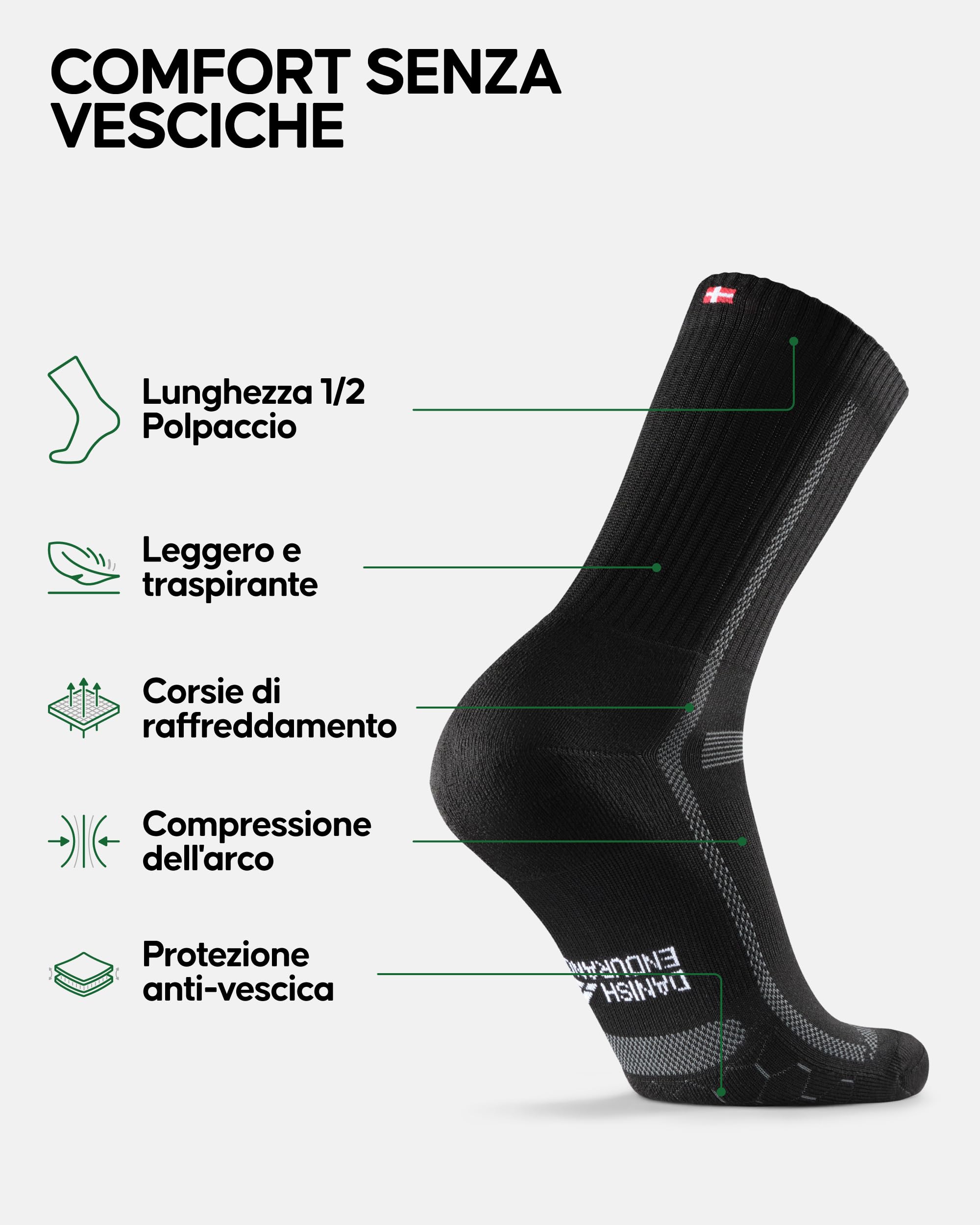 DANISH ENDURANCE Calzini Uomo Running Lunghi, Calze da Corsa Anti-Vesciche, Calzini Estivi per Corsa, Palestra e Allenamento, 3 o 5 Paia