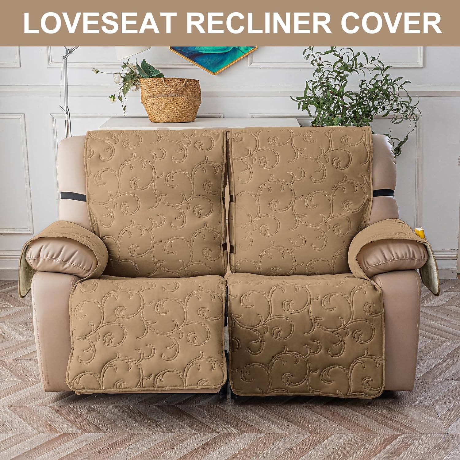 100% Waterproof Loveseat Recliner Cover, 4-Piece Split Reclining Couch Covers for 2 Seat, Non-Slip Recliner Sofa Cover for Living Room, for Pets Kids Protector, Washable (Camel)