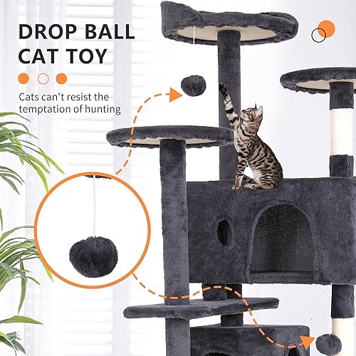 Miniatura 9 de BestPet Árbol para gatos de 36 pulgadas de alto para gatos de interior con poste rascador para gatos, centro de actividades para muebles de