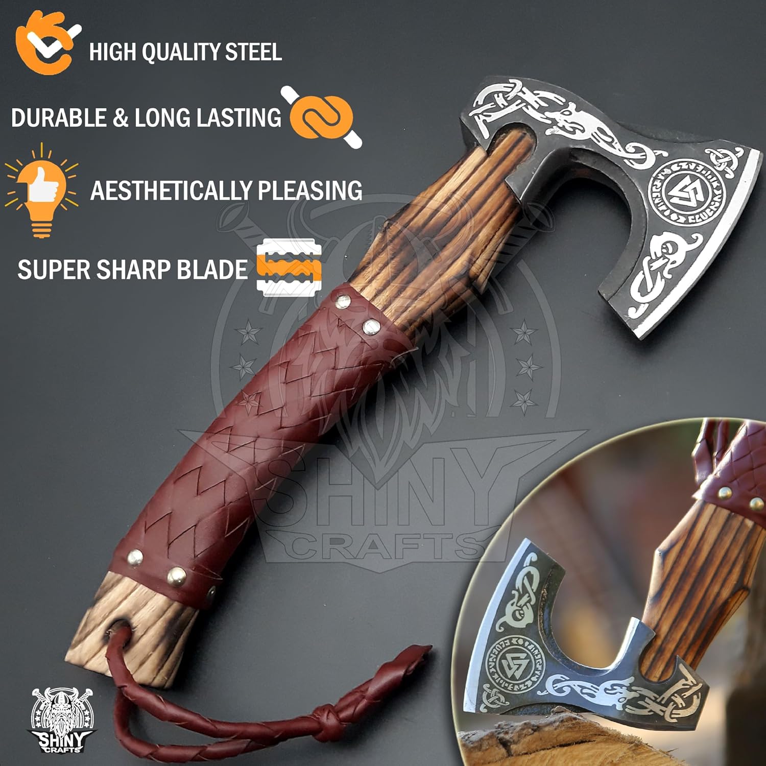 SHINY CRAFTS®- Personalized Viking Axe – Best Gift for Husband Decorative Hatchet for Father’s Day, Birthday, Anniversary, or Christmas (SCA-07)