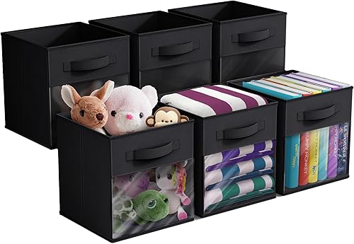 Miniatura 9 de Sorbus Contenedores de almacenamiento de 11 pulgadas con ventana transparente, 6 cestas plegables para organizar ropa, juguetes, libros, cubos de