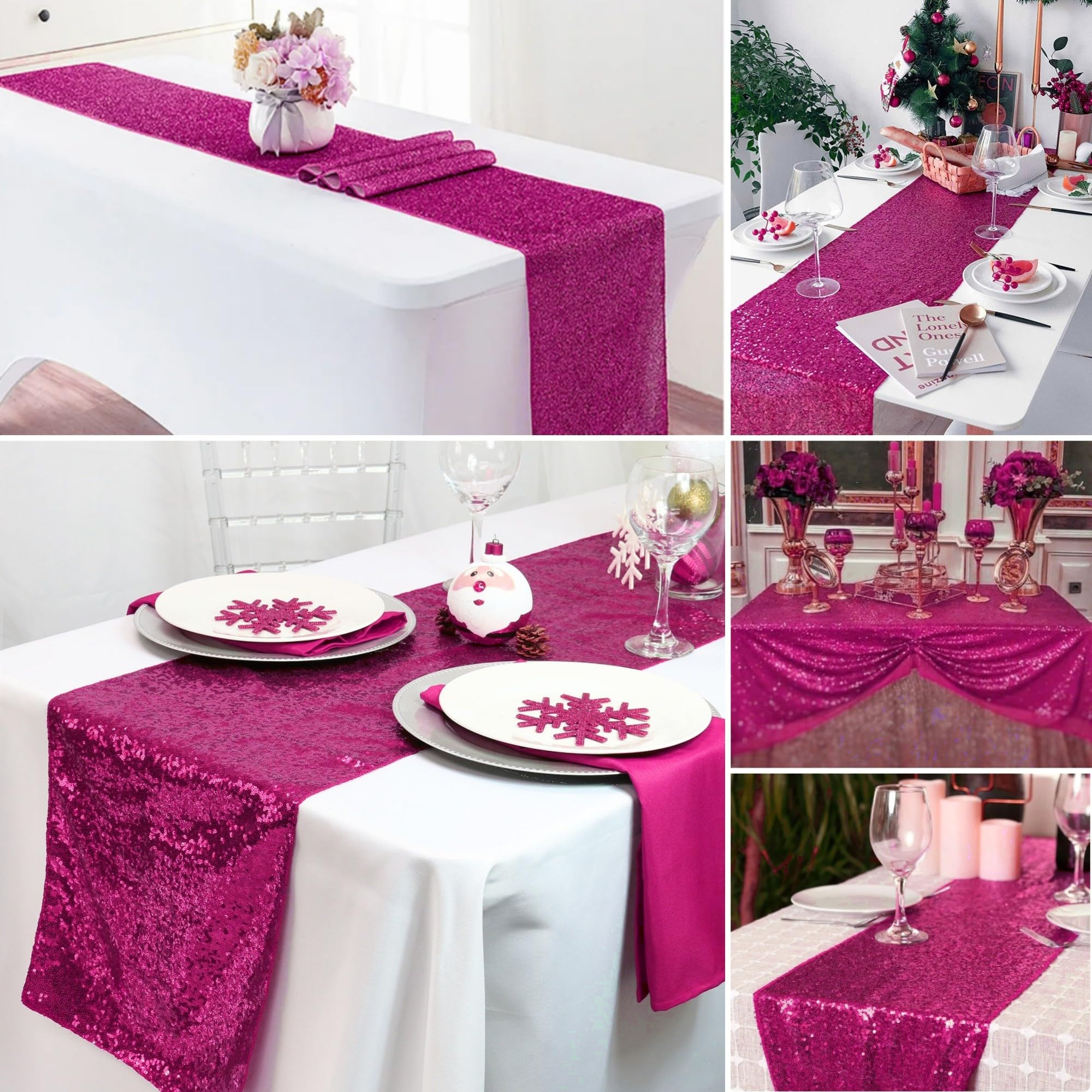 Confezione da 15 runner da tavola con paillettes, 30,5 x 274 cm, colore: rosa acceso, runner da tavola con paillettes metallizzate, glitter, per matrimoni, ricevimenti, feste di fidanzamento, feste di