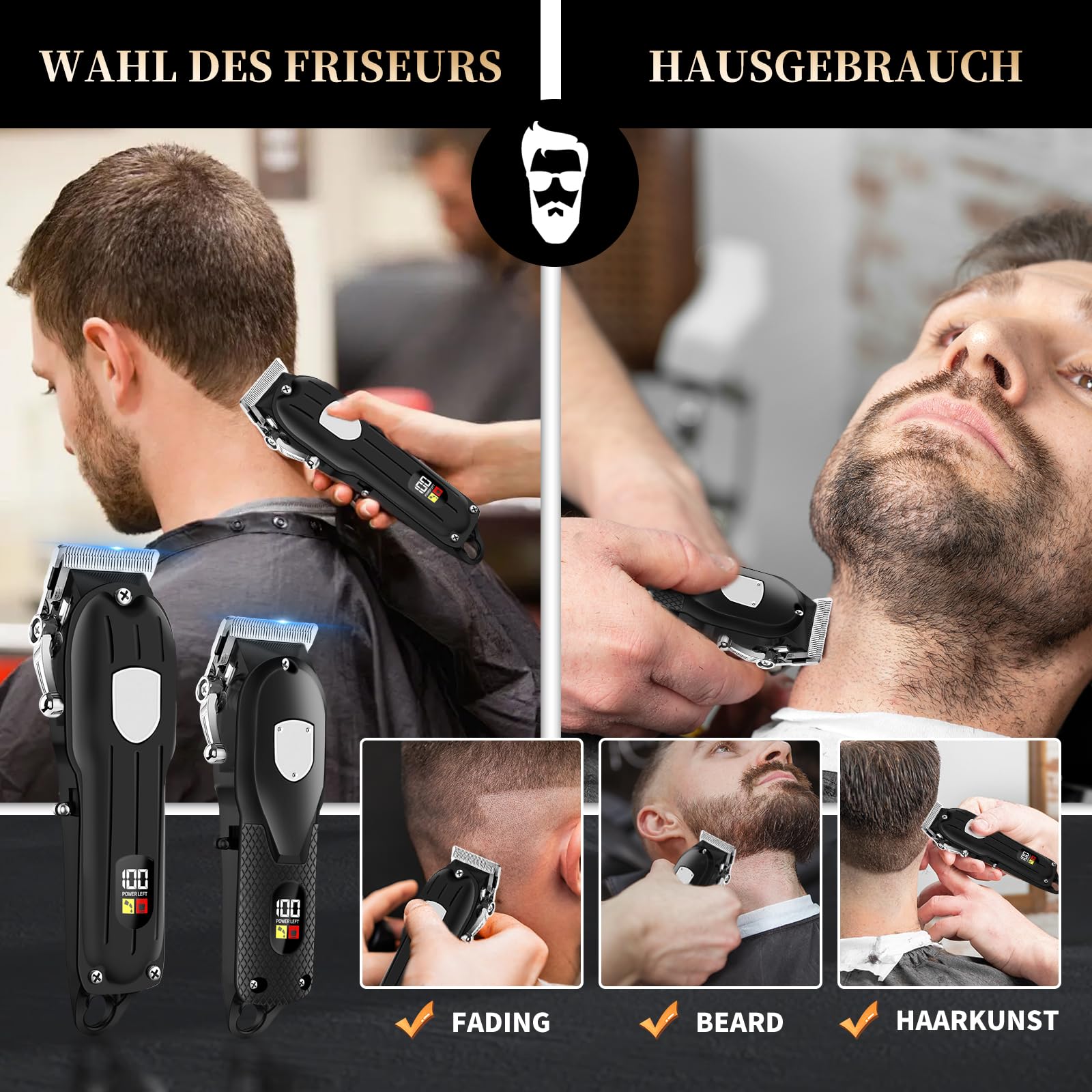 Haarschneidemaschine und Haartrimmer Herren Set, Professionelles Haarschneider Herren Wiederaufladbar, Multifunktionaler Trimmer für Haar Bart Barber Familie, Geschenke für Männer