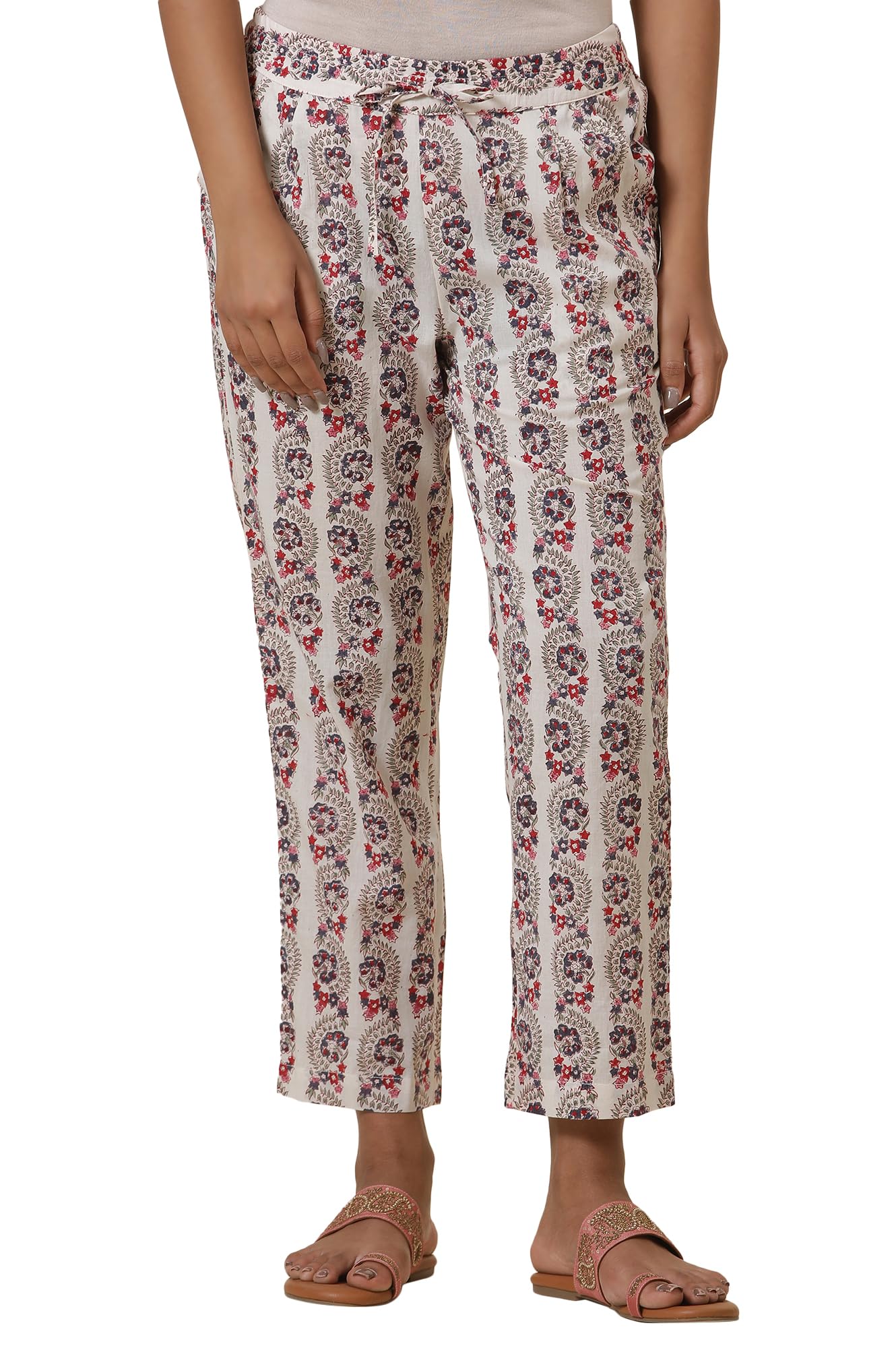 w for woman Folksong White Floral Print Cotton Straight Pant-picture-42