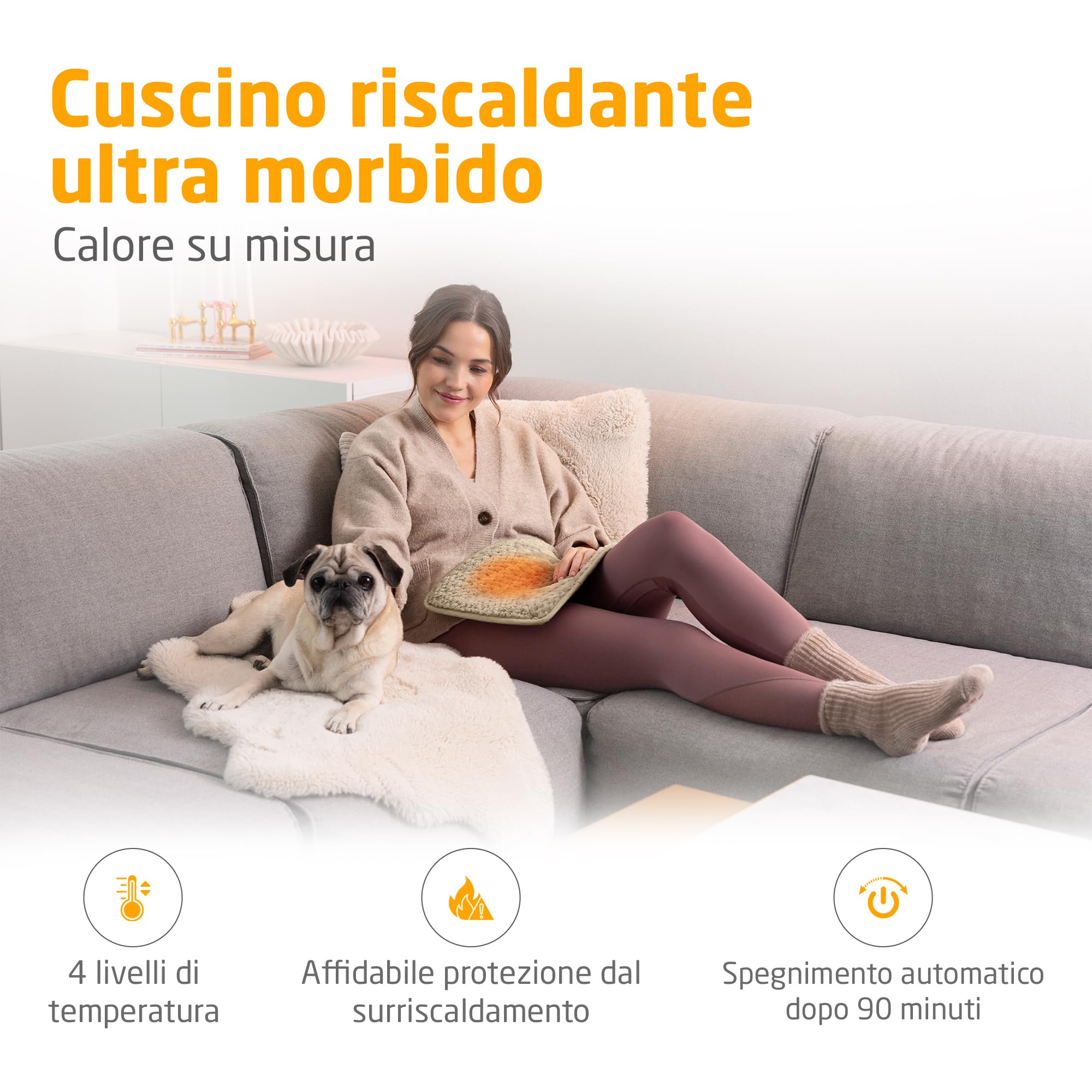 medisana HP 519 cuscino riscaldante, coperta termica elletrica per schiena, zona cervicale e collo, con 4 livelli di temperatura e protezione dal surriscaldamento, con spegnimento automatico, lavabile