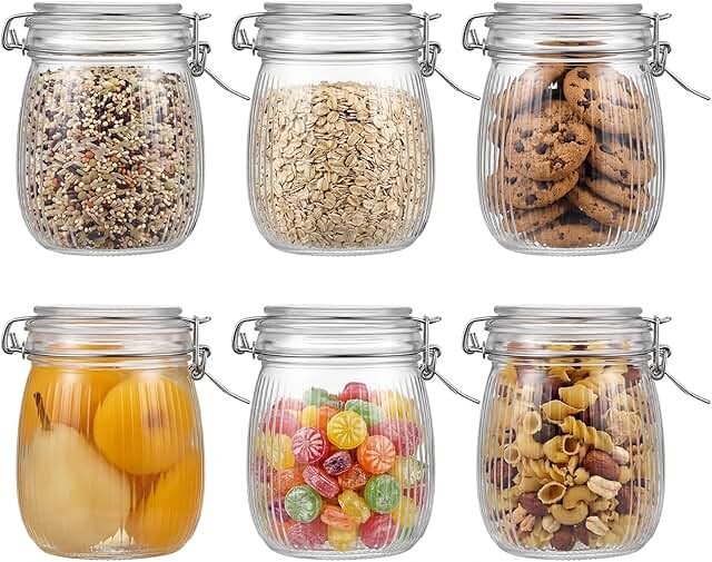 25 oz Wide Mouth Glass Mason Jars with Airtight Lid 6 Pack, Glass Canist...