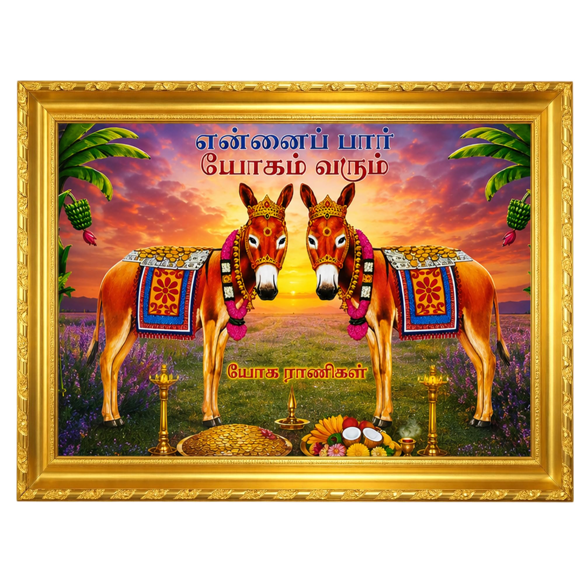 Premium 12x8 Ennai Paar Yogam Varum Traditional Tamil Decorative Photo Frame | Black Wooden Wall Frame with Decorated Donkeys Artwork | Tamil Lucky Quote Home Decor | Living Room, Office, Housewarming Gift (Gold, 12X8 Inch, Dnk3)-image-16