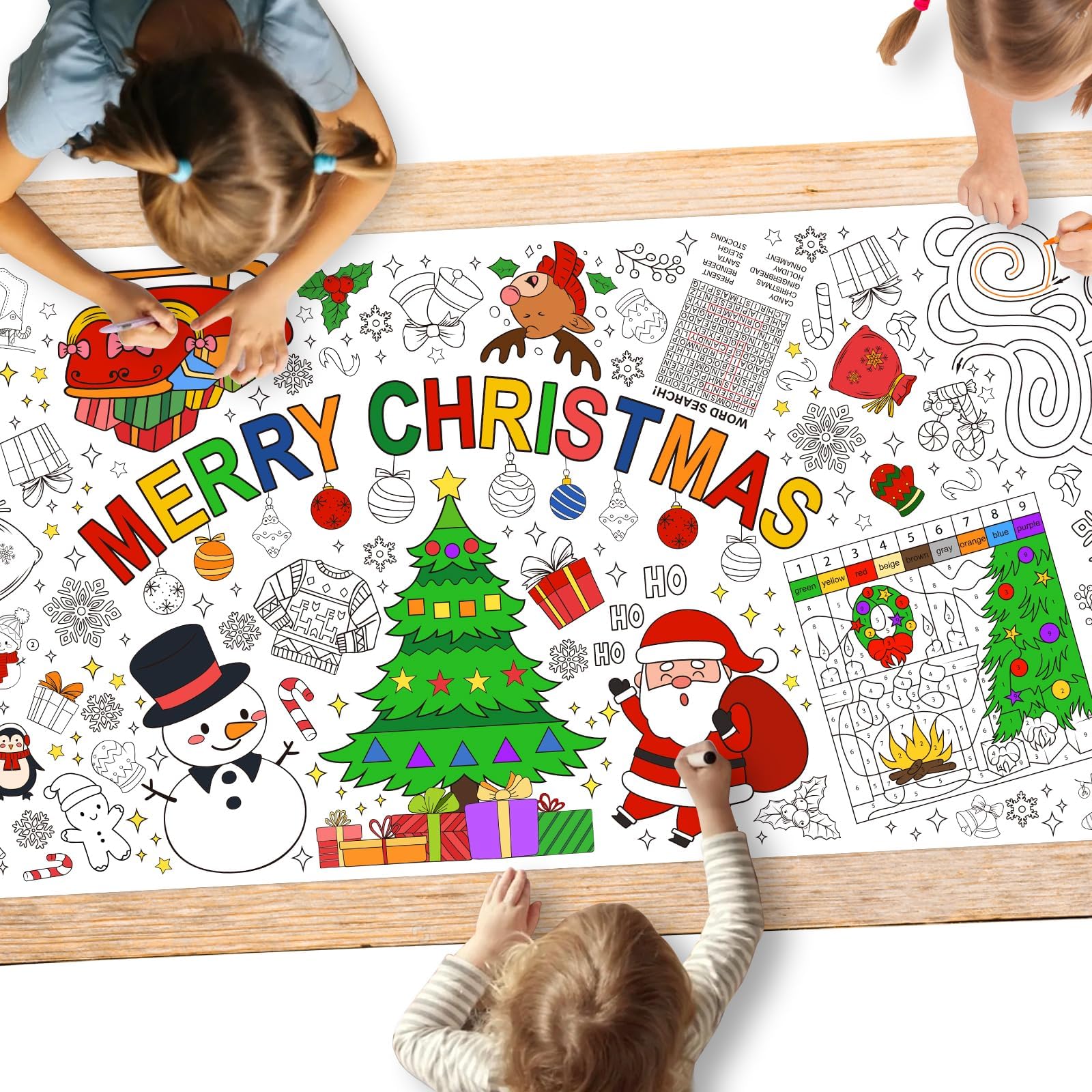 Gatherfun Christmas Decorations - Versatile 31.5 x 72 Inches Activity Poster, Merry Christmas Party Coloring Banner/Table Cover for School Parties and Special Events