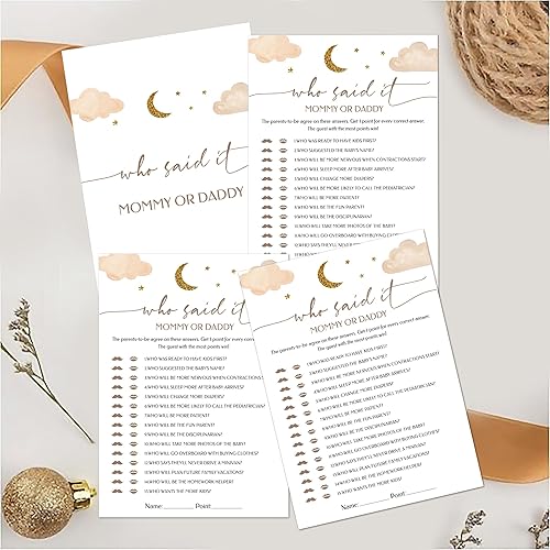 Miniatura 3 de BEUFSE Adivina quién mamá o papá juego de adivinanzas, juego de 25 cartas, juego de baby shower para niña o niño, fiesta de revelación de género,