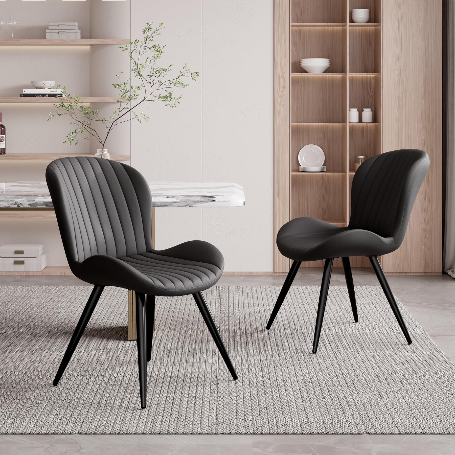 Nalupatio Dining Chairs Set of 2, Modern Dining Room Chairs Comfy Backrest Thick Upholstered Kitchen Chairs 19IN Height with Metal Legs Black