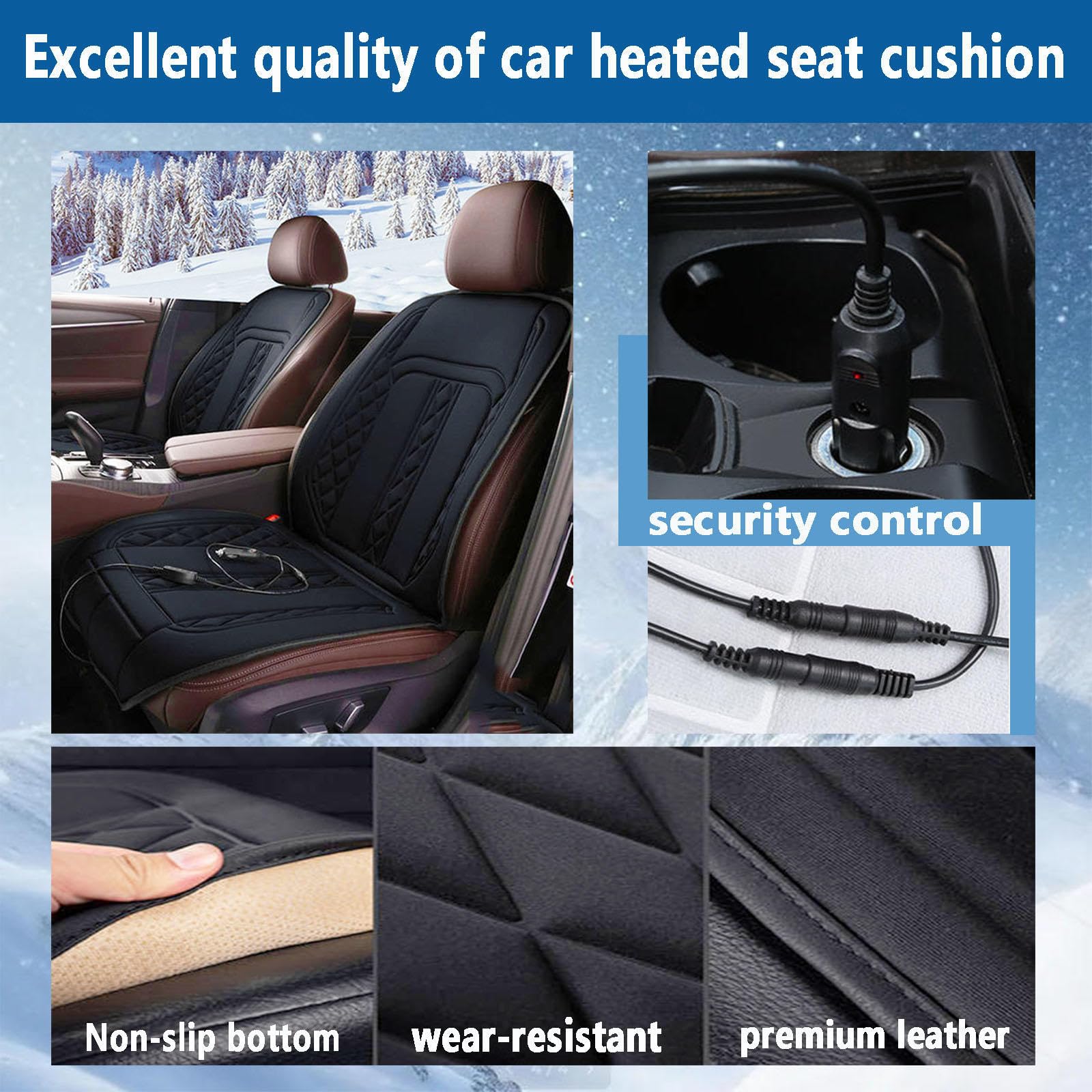 Car Seat Cover Funda Térmica Calefactable para Invierno Calefacción Rápida para Automóvil,Gray-twopieceset