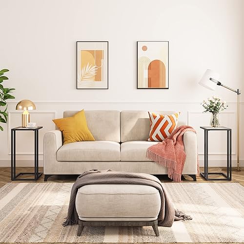 Miniatura 7 de HOOBRO Mesa auxiliar en forma de C, mesa auxiliar de vidrio templado con marco de metal, mesa de bandeja de TV para espacio pequeño, sofá y cama,