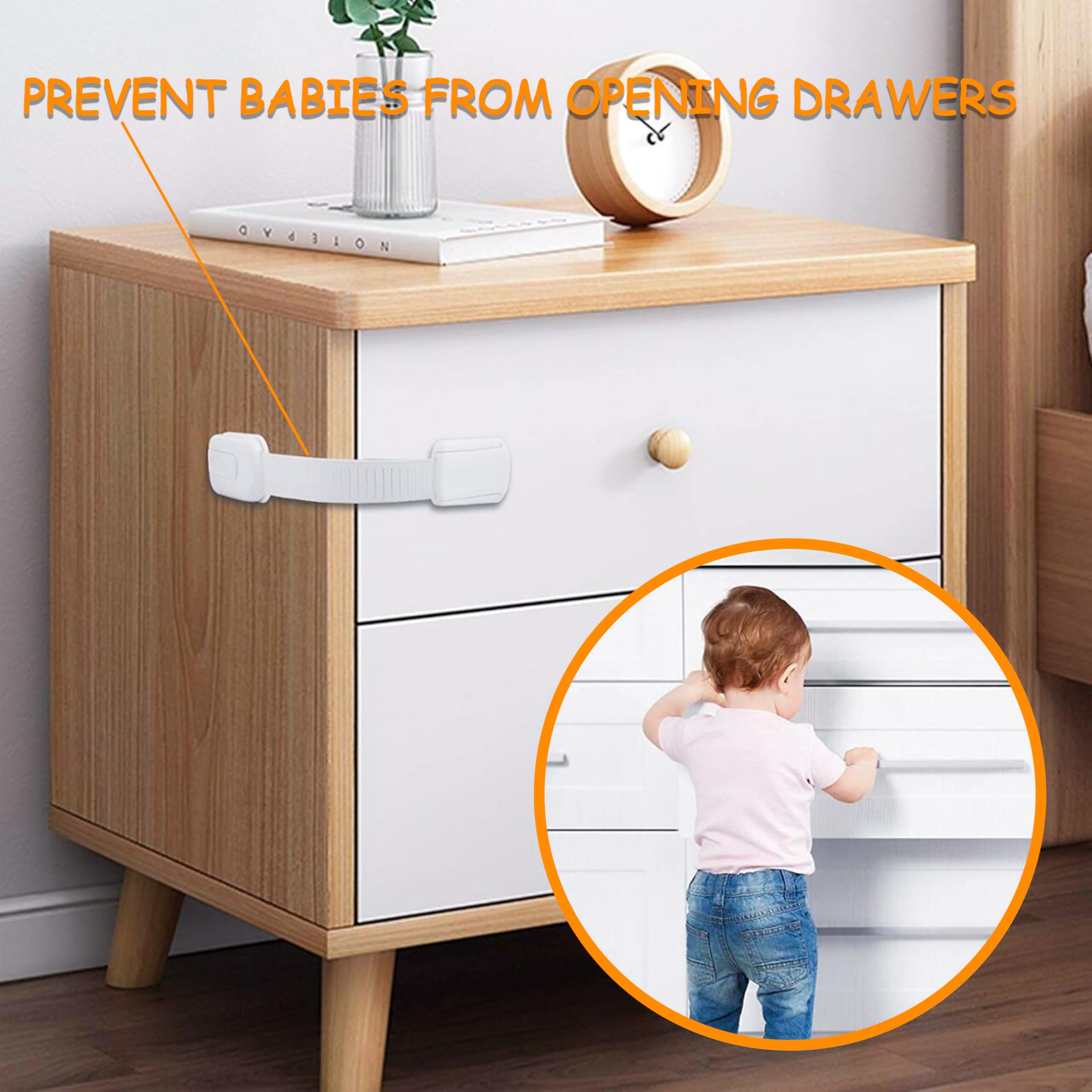 Lot de 10 verrous de placard sécurité enfants bébés tiroirs armoires longueur réglable blanc