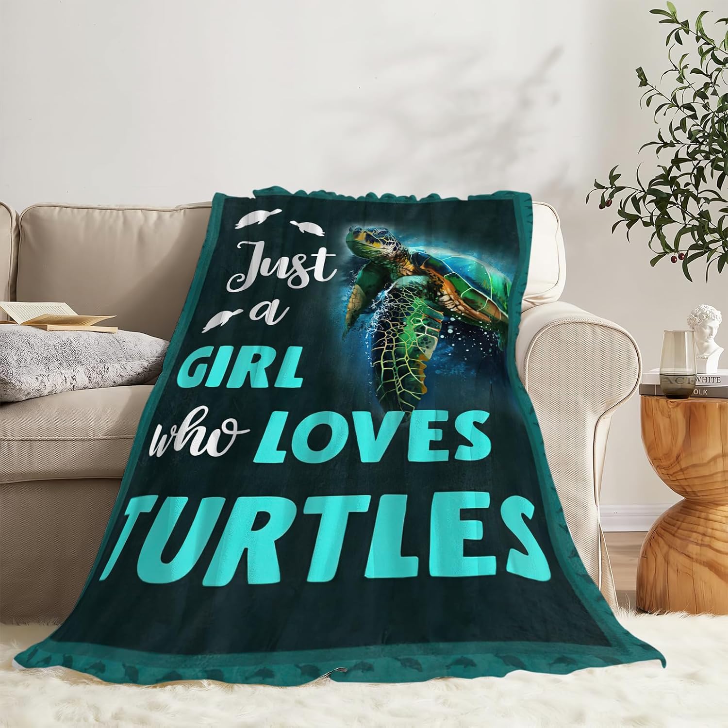 SweetFox Just A Girl Who Loves Turtles Blanket Cute Sea Turtle Decor Throw Blanket Gifts for Girls Boys Super Warm Soft Plush Fleece Flannel Winter Bedding Blankets for Kids Adults Women Men 50"X40" - Image 4