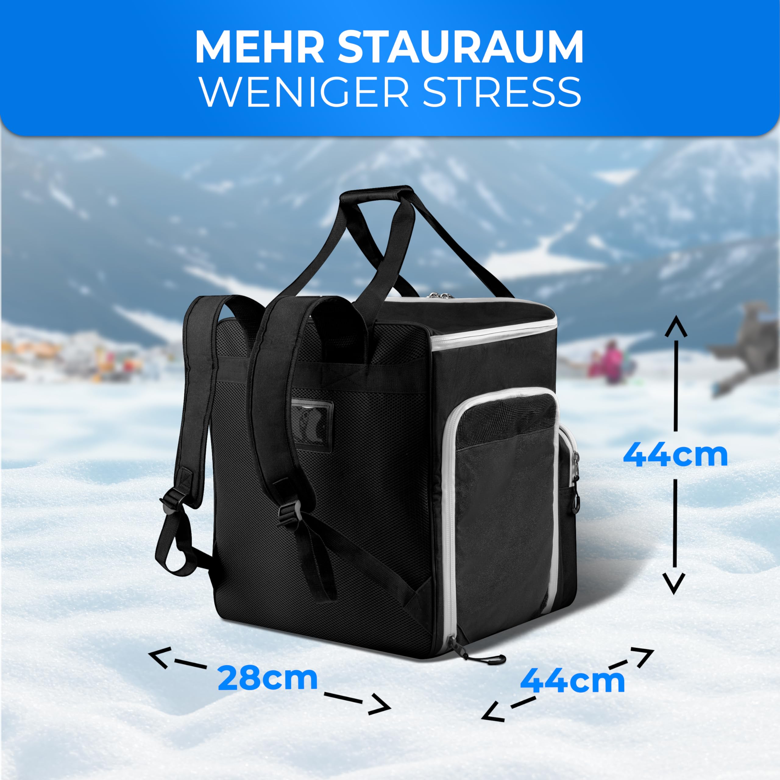 STYNGARD Skischuhtasche mit Helmfach und belüftetem Stiefelfach [54 L] - Ski Stiefeltasche mit Rucksackfunktion und Stauraum für Skizubehör - Tasche für Skischuhe Modell SÖLDEN