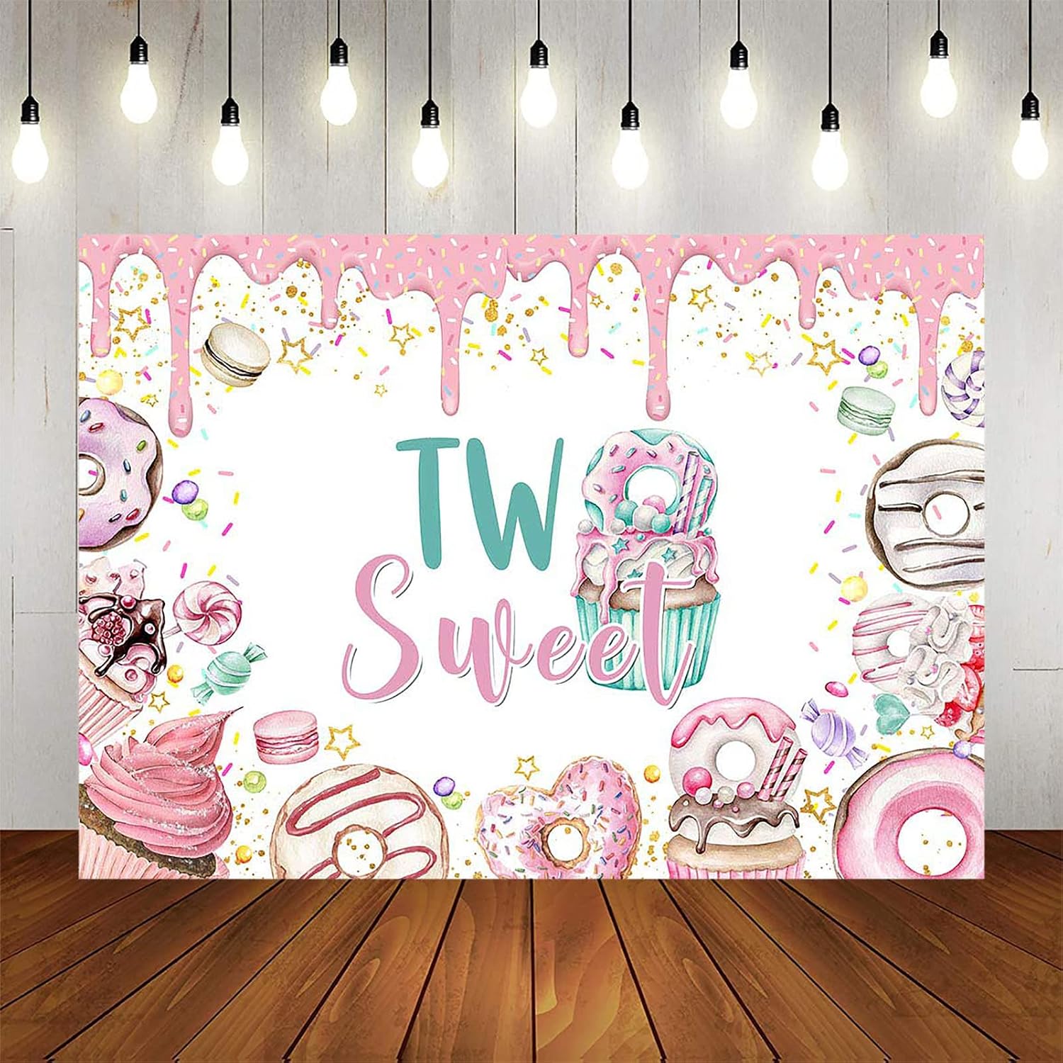 Avezano Two Sweet Themed Backdrop Pink Donut 2nd Birthday Party Decoration for Girls Colorful Candy Cake Donut 2nd Birthday Party Banner Decorations Cake Dessert Table Decorations (8x6ft)