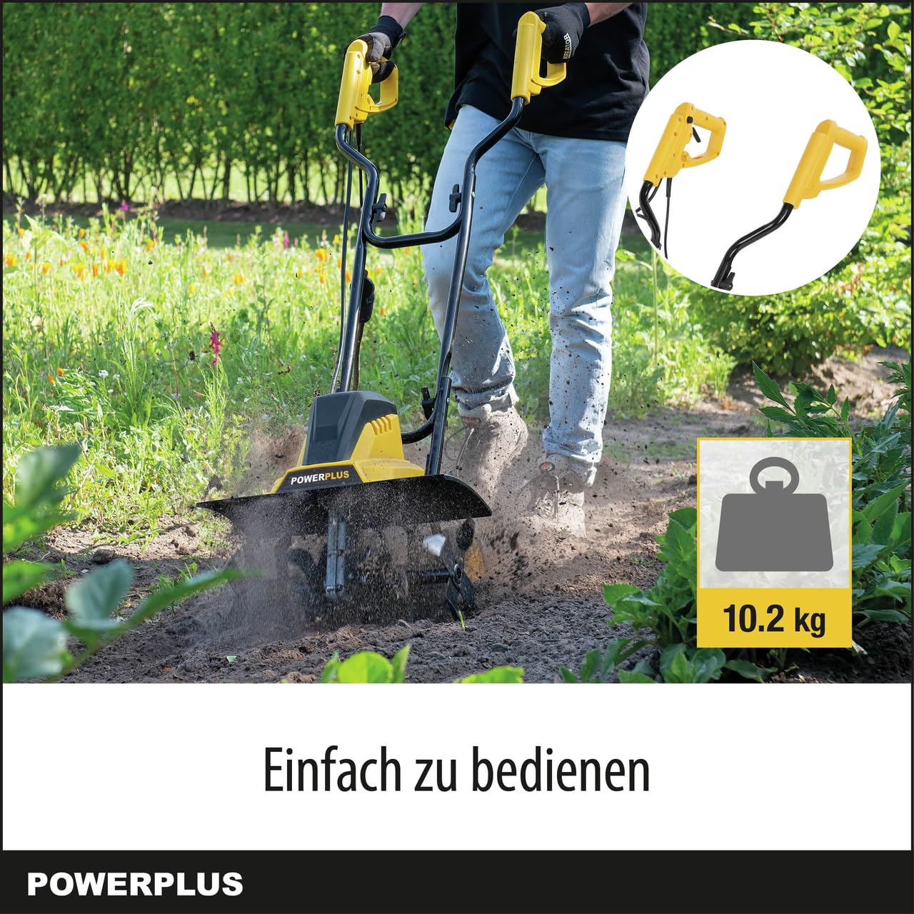 Power Plus Elektrische Gartenfräse POWXG72010-1500 W Gartenhacke mit 6 Messer zum Fräsen, Arbeitstiefe max. 220 mm, 450 mm breit, Elektrische Motorhacke, Gartengeräte