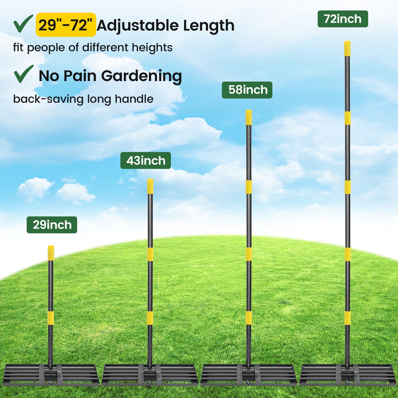 Grabie do wyrównywania trawnika ze składaną, zakrzywioną płytą gruntową 30"x10", wytrzymały uchwyt o długości 72" do wyrównywania trawnika, kompostu, ziemi, piasku, trawy, torfu