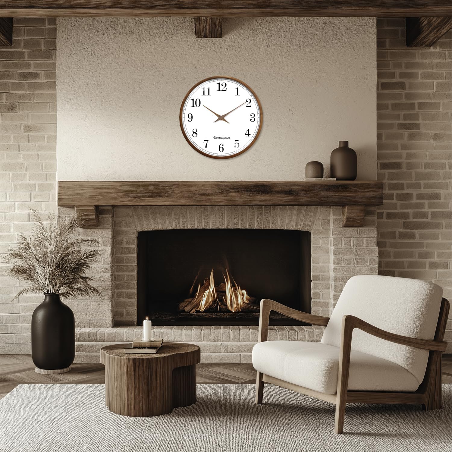 Wood Wall Clocks Battery Operated White and Brown Wood Decorative Analog Wall Clock for Living Room Kitchen Bedroom Office Decor 12 Inch Silent Non Ticking Wall Clock