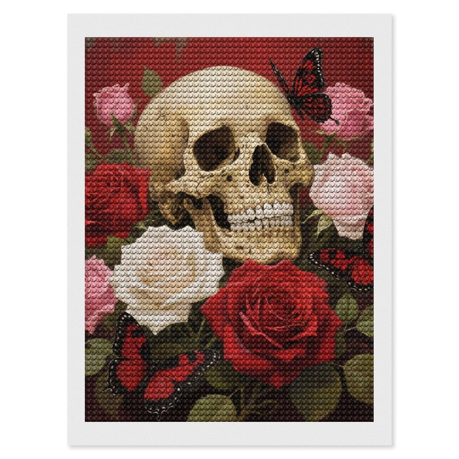 FodPand Vintage Rose Skull 5D Diamond Painting Kits for Adults Beginners Full Drill Round Diamond Dots Pictures Gem Art Supplies for Home Wall Room Decoration DIY Craft Set Gift 12x16