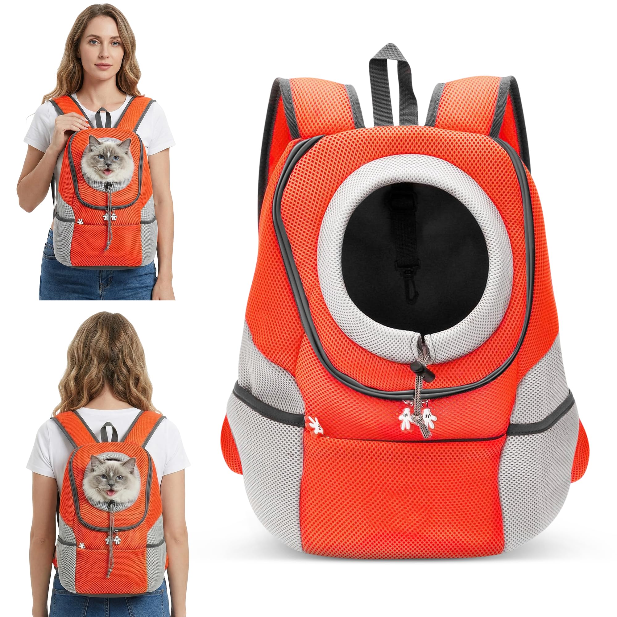 ALLSOPETS Hunderucksack, Tragbarer Haustierträger für Kleine Hunde und Katzen, Fahrrad- und Motorrad-Träger für Wandern, Camping und Outdoor (Bernsteinorange, L)
