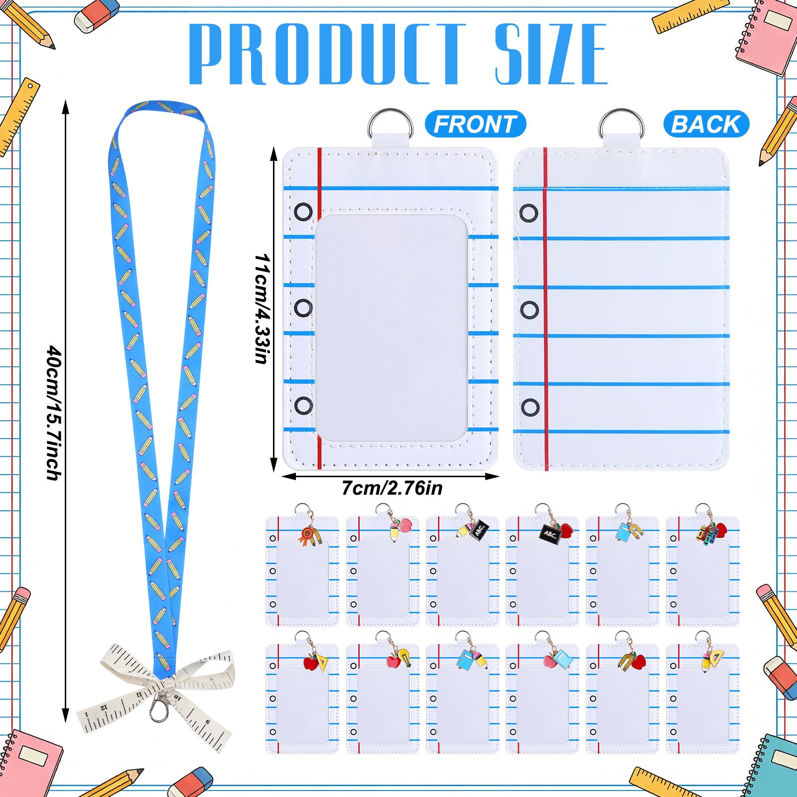 Set di 12 cordini per insegnanti con porta documenti e chiavi, righello, composizione, quaderno, matita, porta badge di ringraziamento per il rientro a scuola, regali di laurea
