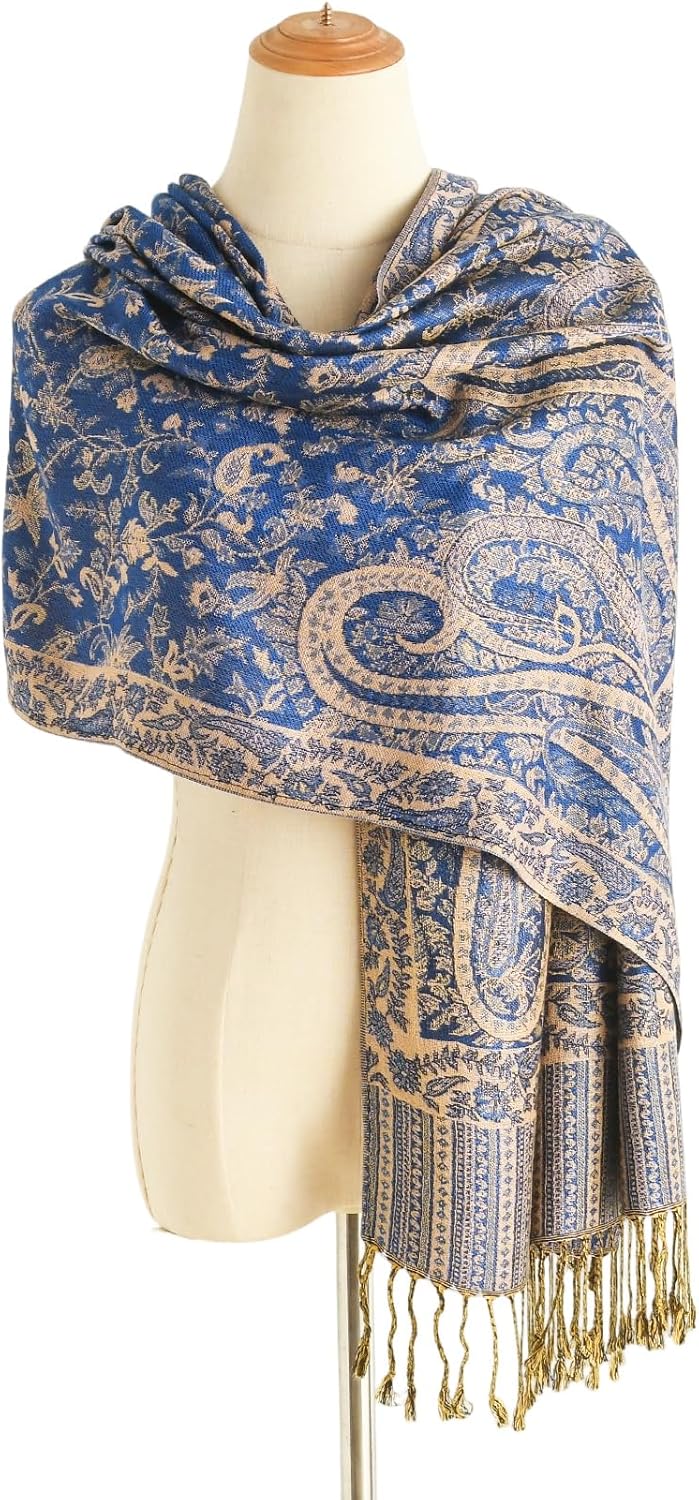Reversible Paisley Pashmina Rave Scarf Shawl-Soft Silky Pashmina Wraps for Women Evening Dresses - Image 3