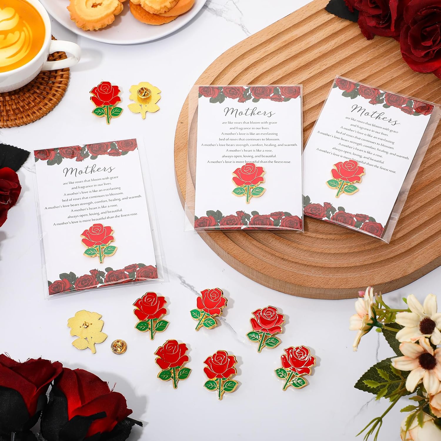 Liliaafar Mother's Day Rose Pin Gifts Red Rose Flower Lapel Pin Enamel Brooch with Inspirational Praise Card Church Gifts for Mom Friend Pastor's Wife Birthday