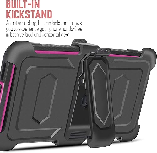 Miniatura 10 de Funda resistente para Samsung Galaxy A11 con clip giratorio para cinturón, función atril de doble capa con protector de pantalla integrado, funda