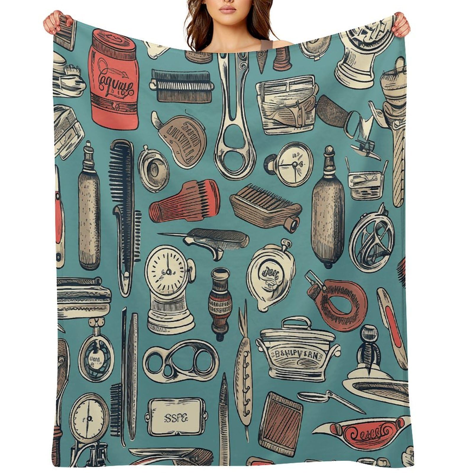 Barber Shop Throw Blanket for Couch and Bed Super Soft Warm Lightweight Throw Blankets Cozy Fuzzy Flannel Blanket Personalized Decorative Blankets for Sofa Decor 40"x50"