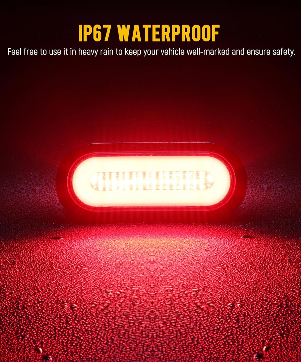 Partsam 4Pcs 6 Inch Oval LED Trailer Tail Lights Red Halo Glow Stop Turn Tail Running Light Lamps Rubber Grommet 3-Prong Wire Pigtails Included, 12-24V, IP67 Waterproof