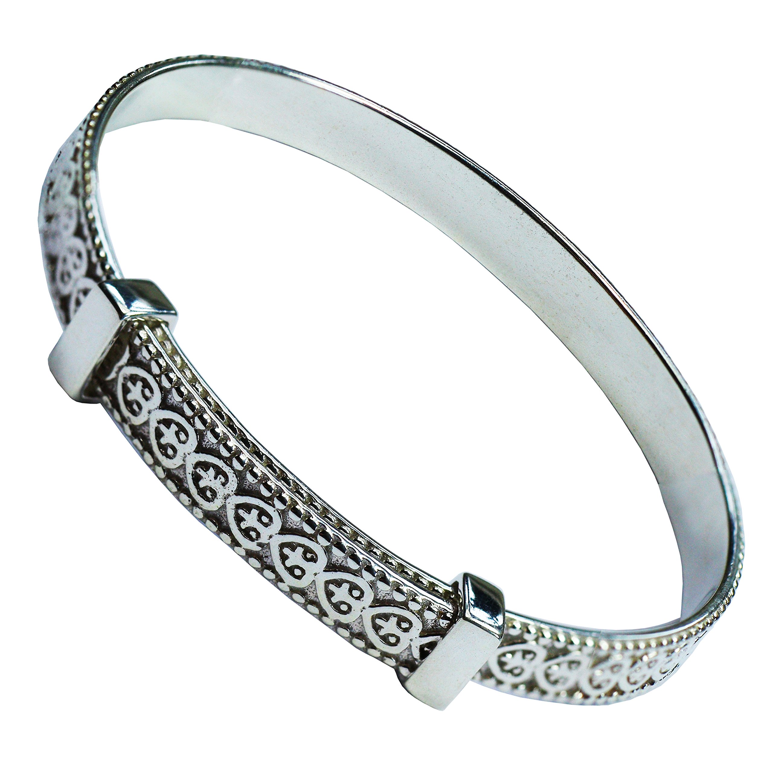 Massiver Baby-Armreif aus 925er Sterlingsilber, mit keltischen Herzsymbolen und Milgrain-Dekor