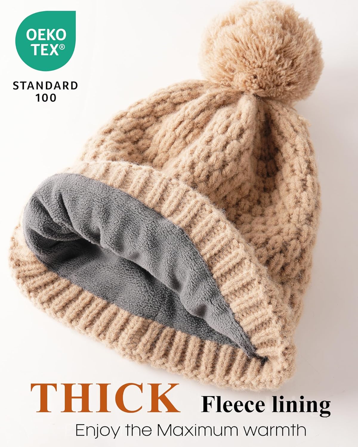 FURTALK Womens Winter Beanie Hat with Knitted Pom Pom Warm Fleece Lined Knit Soft Skull Cap for Women - Image 3