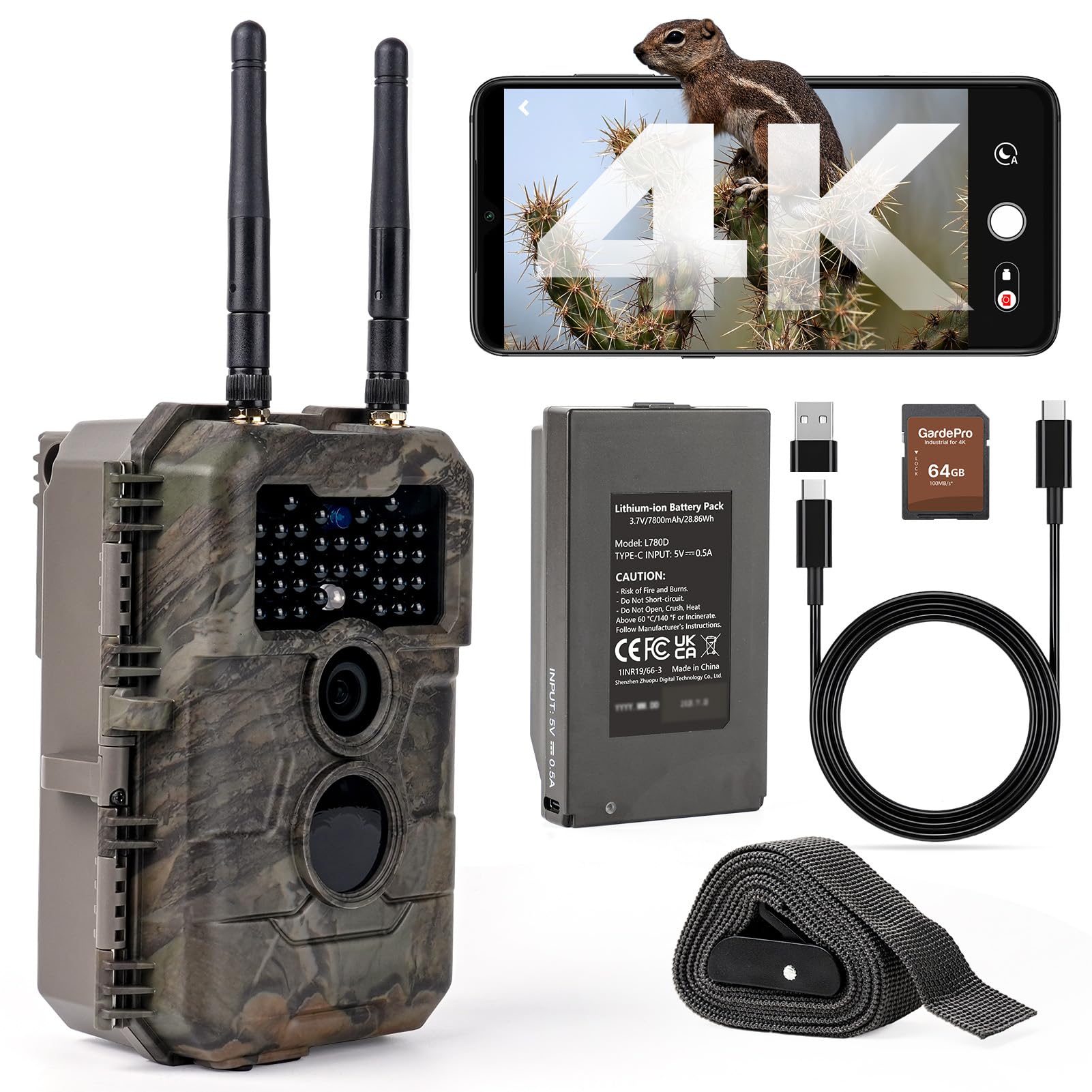 GardePro E6 2.0 Pro 4K Wildkamera WLAN mit 7800mAh Akku und 64GB SD Karte, 64MP Wildkamera mit Handyübertragung App, Wildtierkamera mit Bewegungsmelder Nachtsicht, 0,2s Schnelle Trigger, IP66