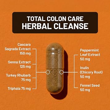 Naturewise Total Colon Care Herbal Cleanse - With Prebiotics, Botanicals, Antioxidants - for Regular Bowel Movement, Digestion, Gut Health - Vegan, Gluten-Free, Non-GMO - 60 Capsules[2-Month Supply]