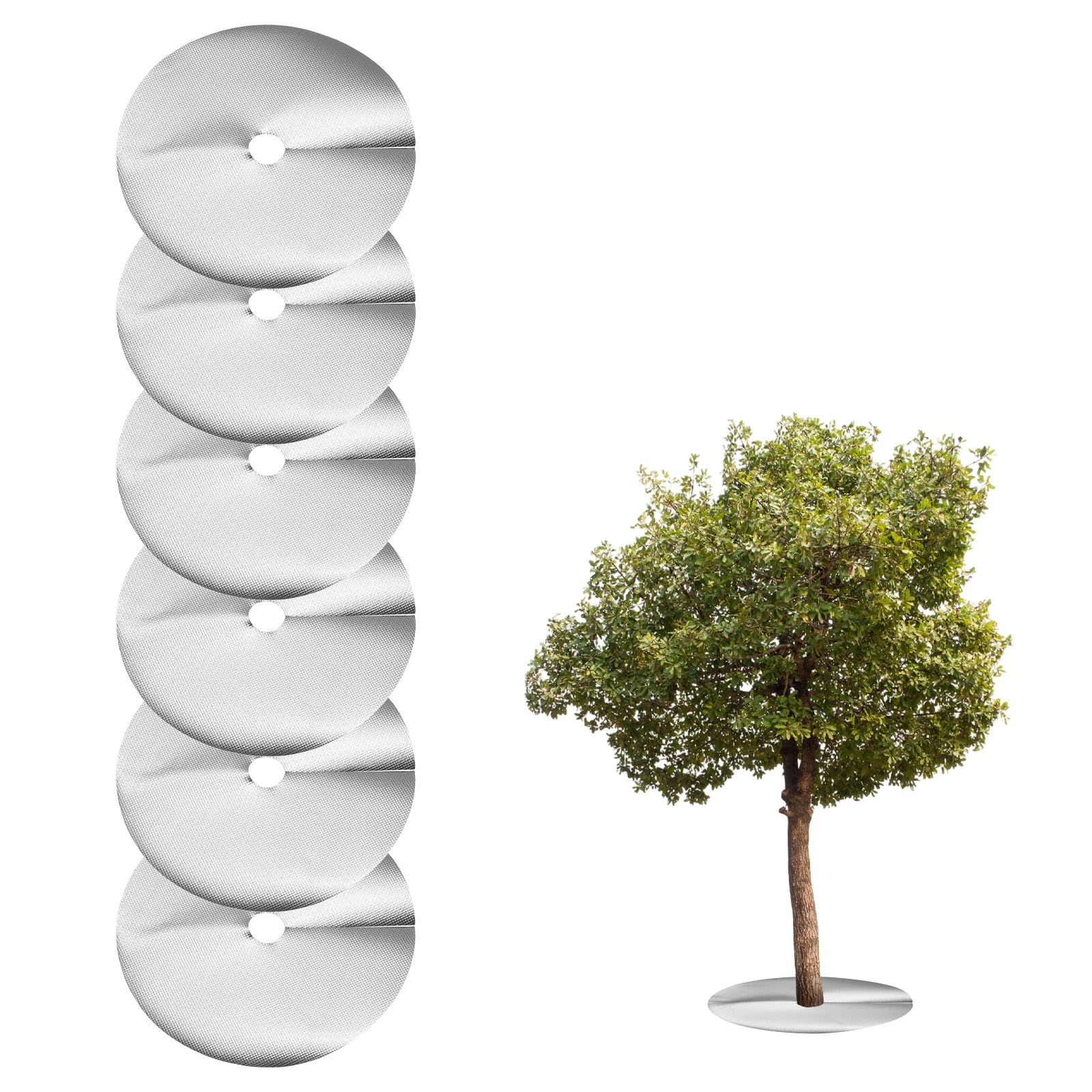 sourcing map 6pcs Tree Mulch Ring 25cm Non-Woven Round Tree Protector Weed Barrier Mat Plant Cover Rings for Weed Grass Control Root Protection, Silver