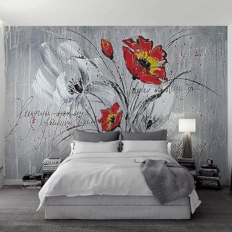 Amazon カスタム壁紙現代のファッション油絵花のテクスチャ英語の手紙壁画リビングルームの壁の装飾家の装飾の壁紙 430cm W 300cm H 壁紙