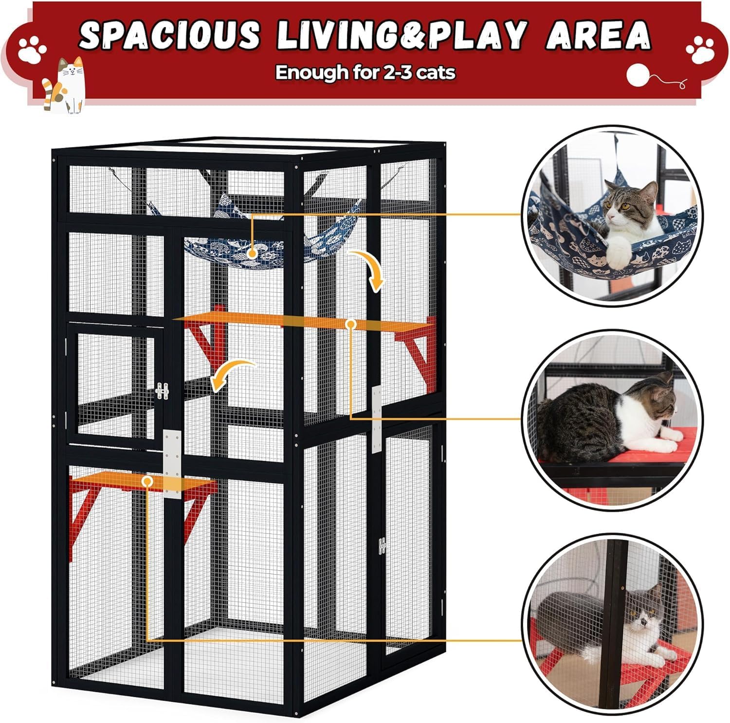 Catio Outdoor Cat Enclosure, Outdoor Cat House with Window Access, Patio Kitty Shelter (Gothic)