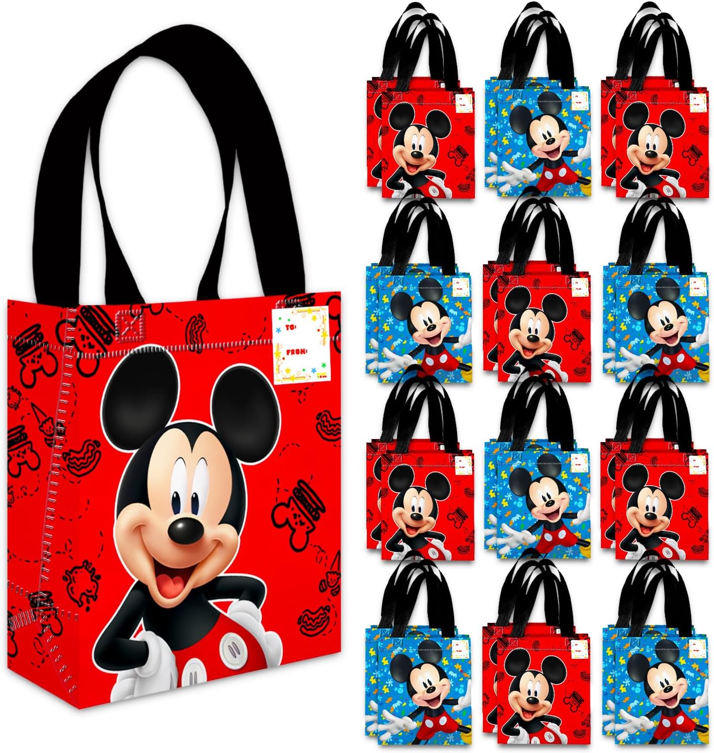 Mickey Mouse Party Favor Bags Set – 24 Pack of 8" Mickey Mouse Party Goodie Bags for Kids Bulk Reusable Totes | Disney Birthday Party Supplies